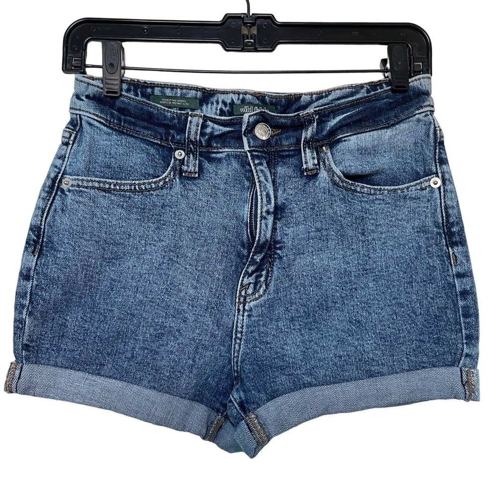 Womens Highest Rise Acid Wash Cuffed Denim Shorts Blue Size 2 26R